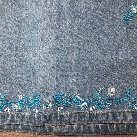 Vtg Sunshine Apparel cottagecore Denim Y2K Floral Embroidered maxi dress size M - Picture 6 of 8